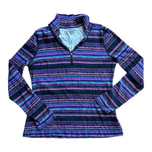 CHAPS SPORT LARGE Purple Multi-Color Striped Zip Mock Neck Western Shirt Jacket